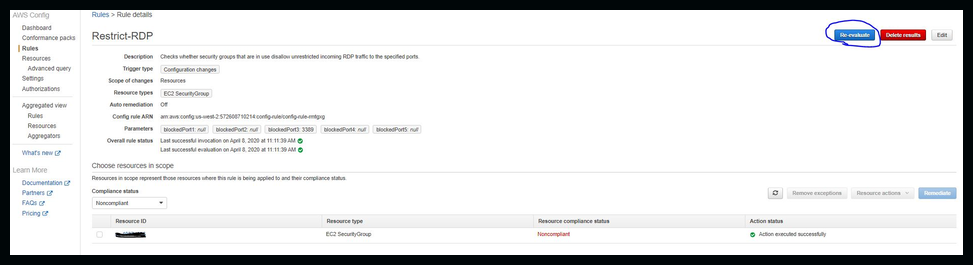 AWS Config rule re-evaluate