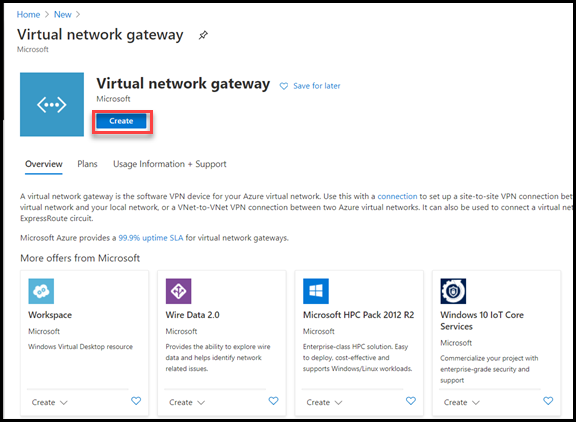 Create Virtual Network Gateway in Azure