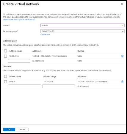 Create the Virtual Network in Azure