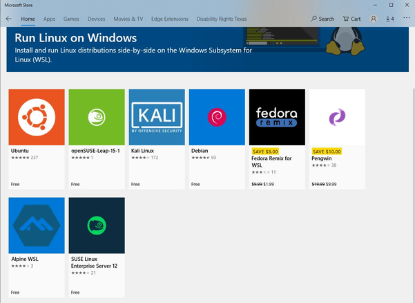 Linux Distros from Microsoft Store