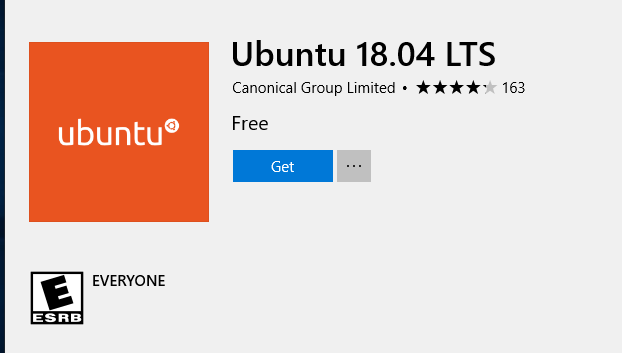 Hit Get to install the Ubuntu distrobution from Microsoft Store